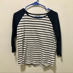 Dark Blue Striped 3/4 Sleeve Baseball Shirt